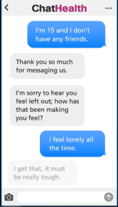A screenshot of a phone showing an example ChatHealth conversation